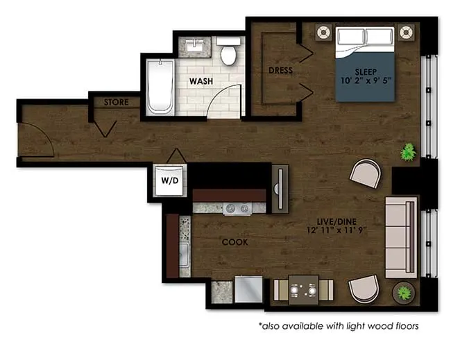 E210 floor plan, Studio, 1 Bathroom at AMLI River North apartments