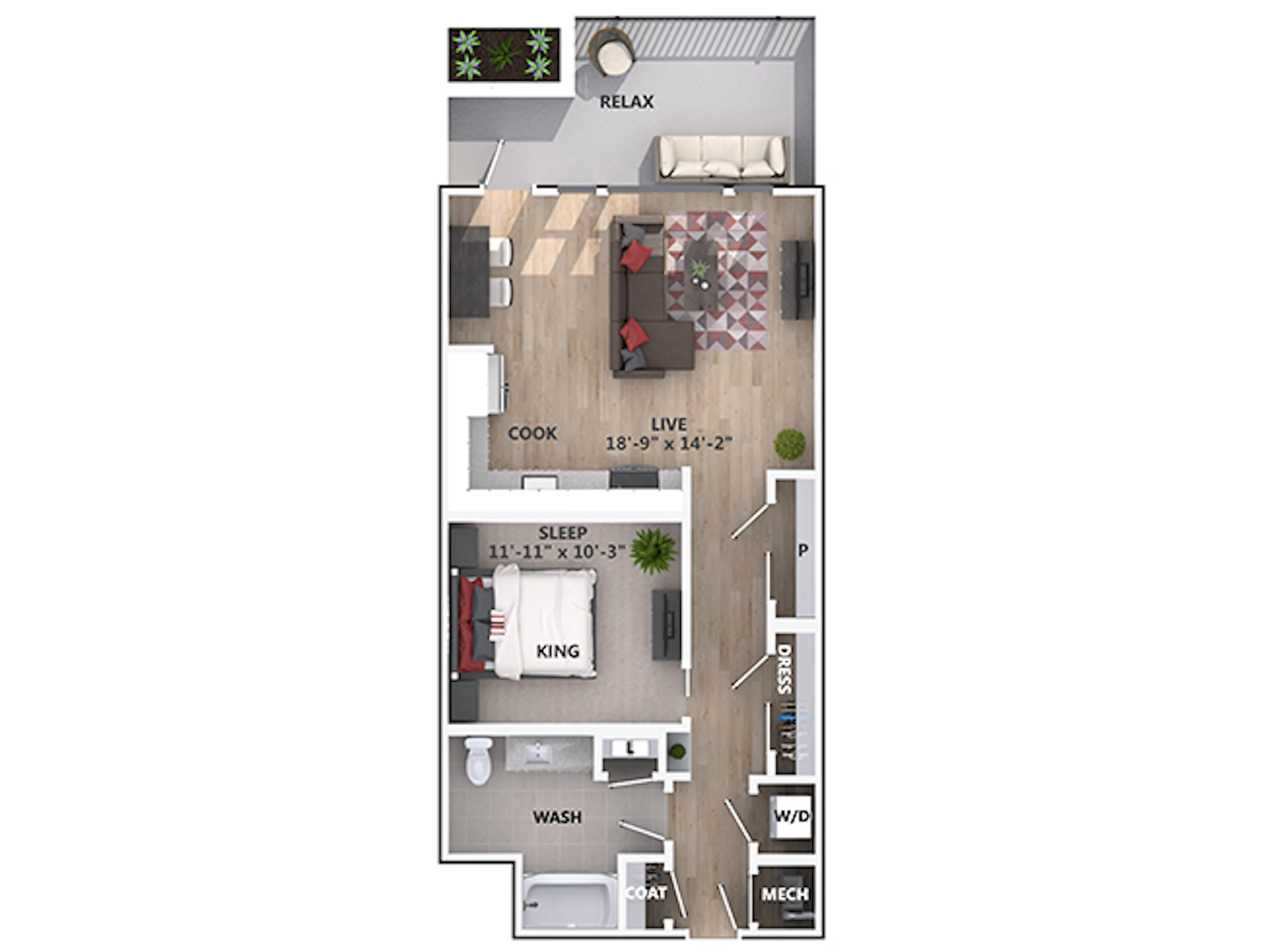 A3b floor plan, 1 Bedroom, 1 Bathroom at AMLI Riverfront Green apartments