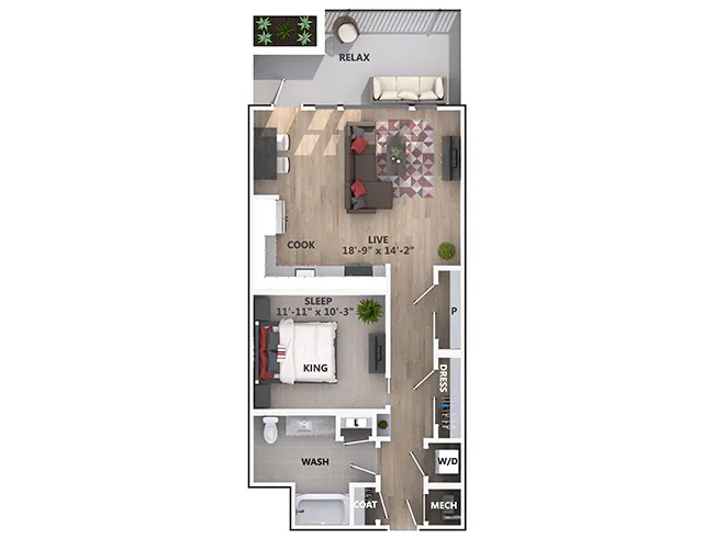 A3b floor plan, 1 Bedroom, 1 Bathroom at AMLI Riverfront Green apartments