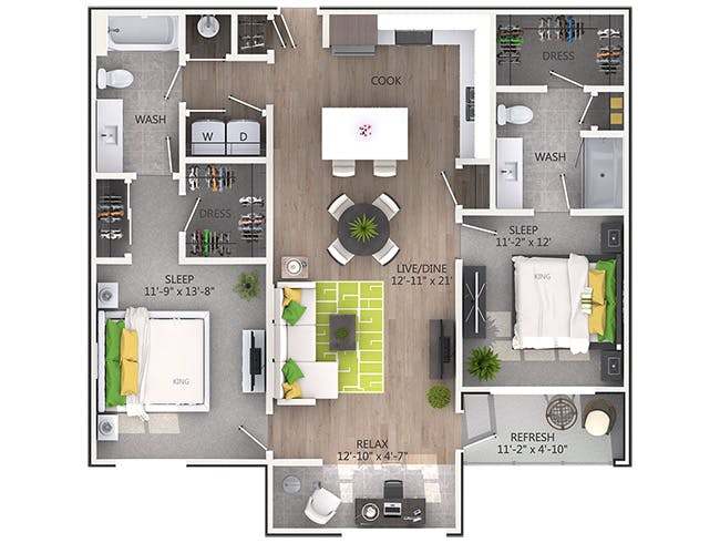 Amsterdam floor plan, 2 Bedroom, 2 Bathroom at AMLI Piedmont Heights apartments