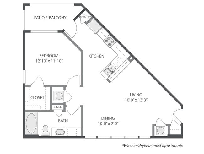 A3b floor plan, 1 Bedroom, 1 Bathroom at AMLI South Shore apartments