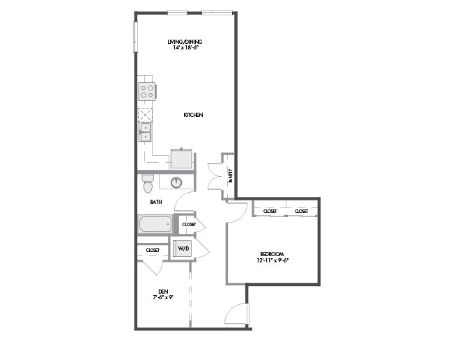 A4D floor plan, 1 Bedroom, 1 Bathroom, Den/Office at AMLI Spring District apartments