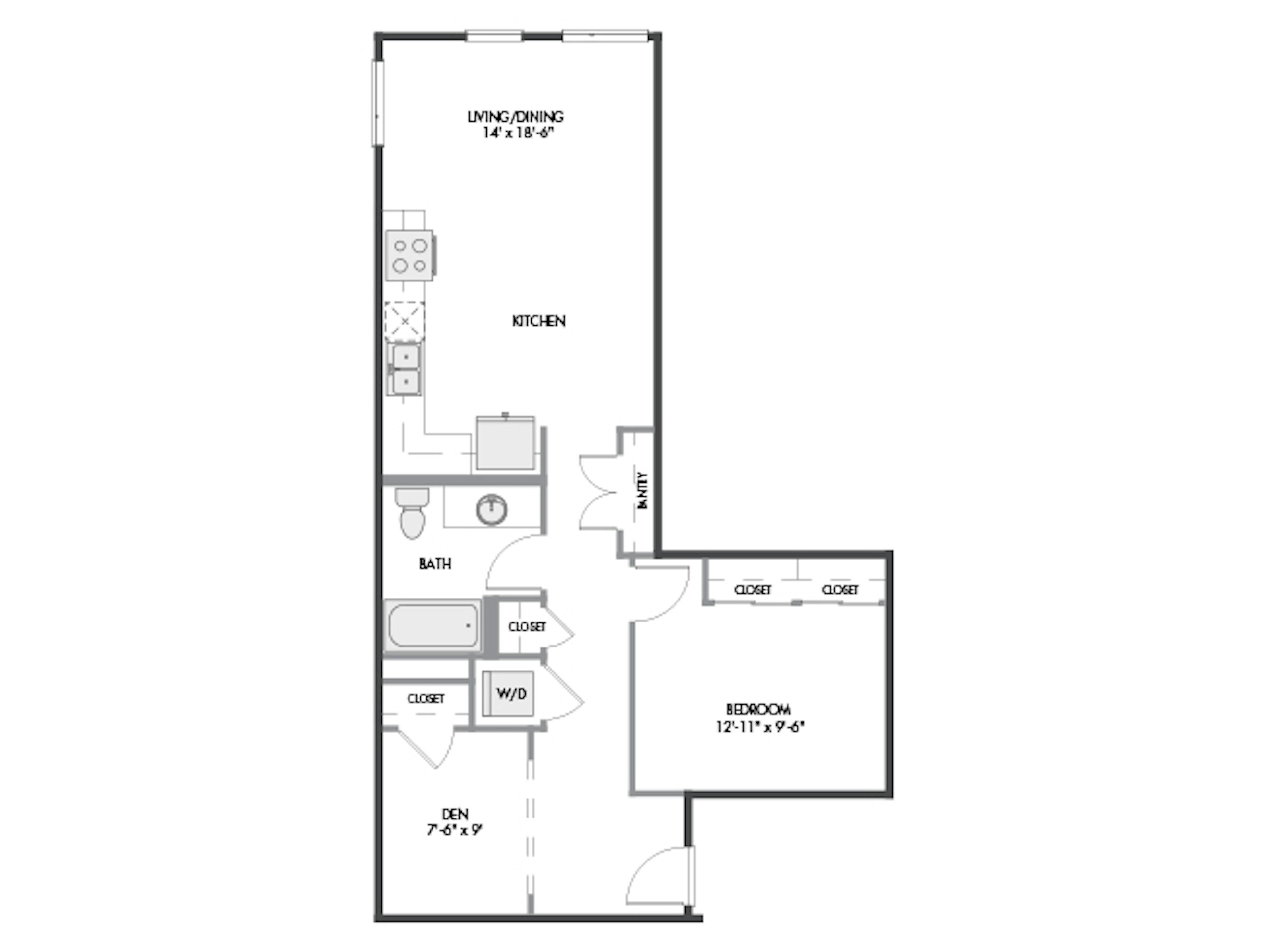 A4D floor plan, 1 Bedroom, 1 Bathroom, Den/Office at AMLI Spring District apartments