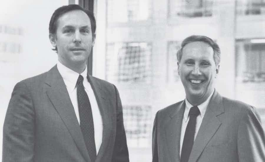 A photo from 1980 AMLI founders Greg Mutz and John Allen in black and white