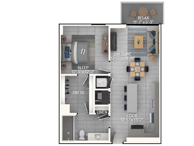 A3h floor plan, 1 Bedroom, 1 Bathroom at AMLI Wynwood apartments