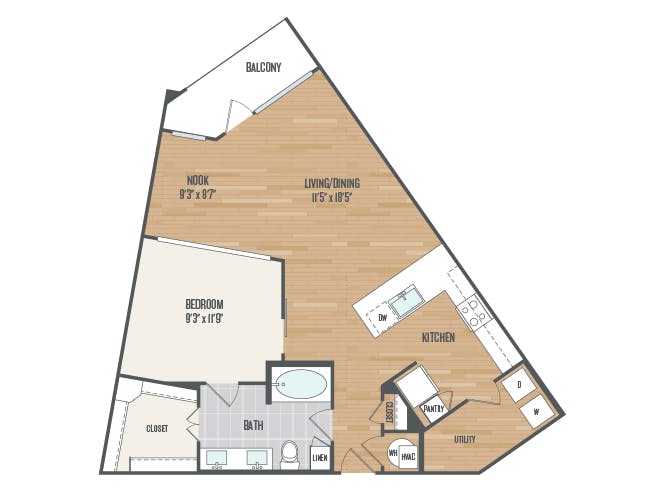 A5 floor plan, 1 Bedroom, 1 Bathroom at AMLI Grapevine apartments