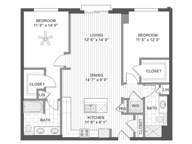 C600 floor plan, 2 Bedroom, 2 Bathroom at AMLI Evanston apartments