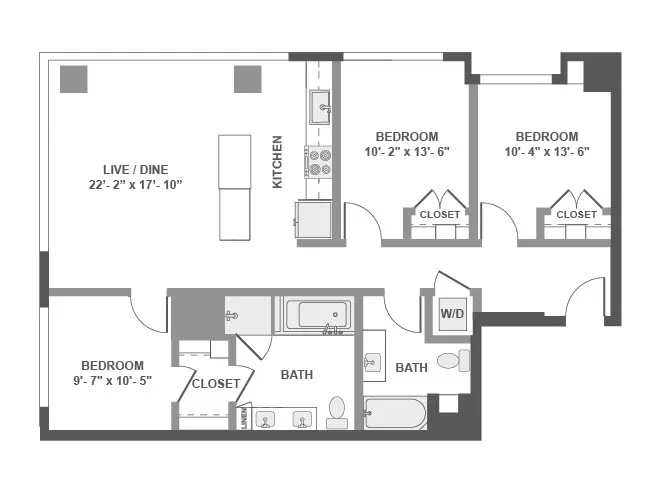D3P floor plan, 3 Bedroom, 2 Bathroom, Penthouse at AMLI Arc apartments