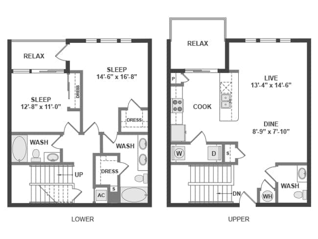 C8T floor plan, 2 Bedroom, 2 Bathroom, Townhome at AMLI Frisco Crossing apartments