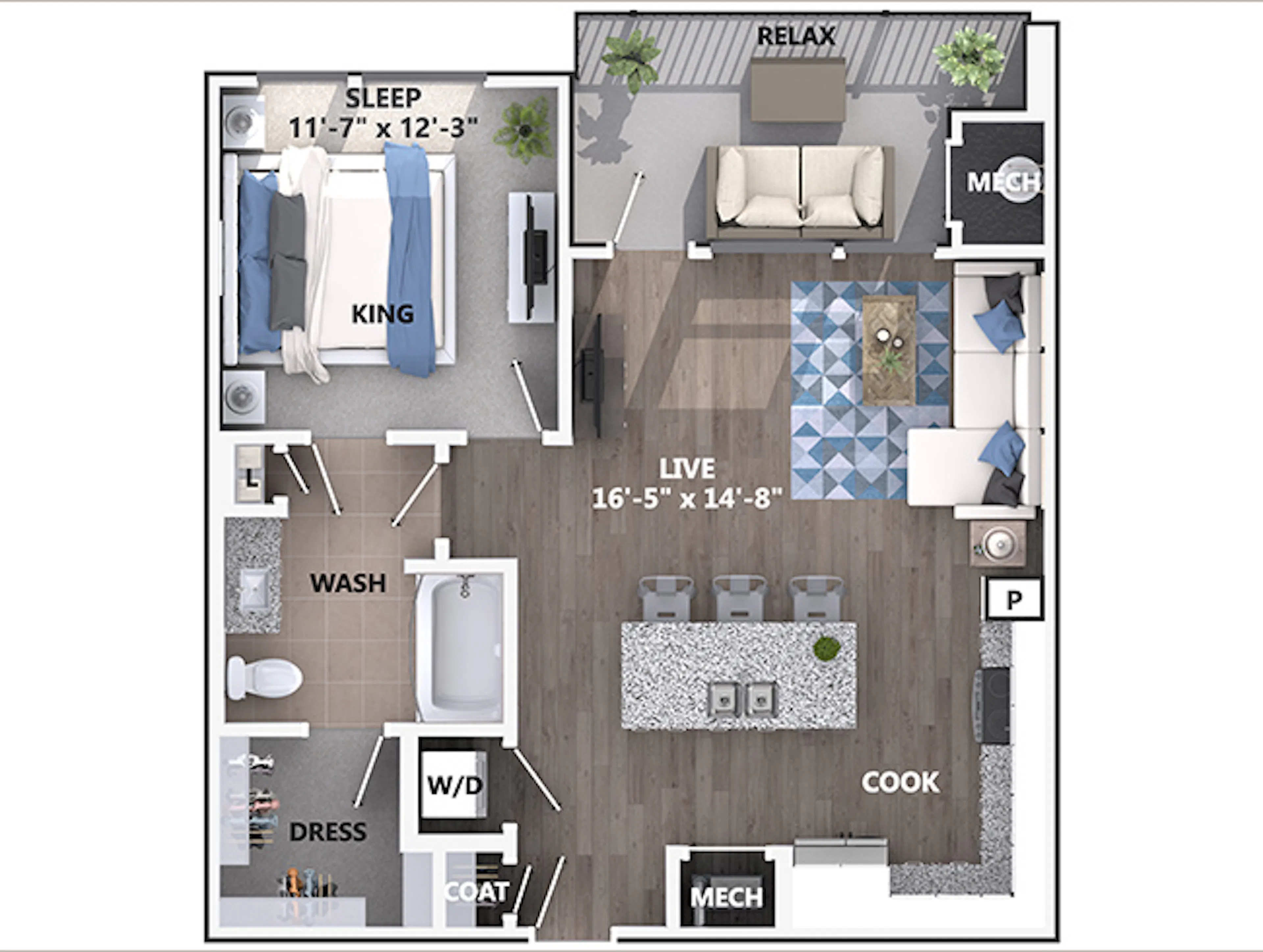 A3 floor plan, 1 Bedroom, 1 Bathroom at AMLI Littleton Village apartments