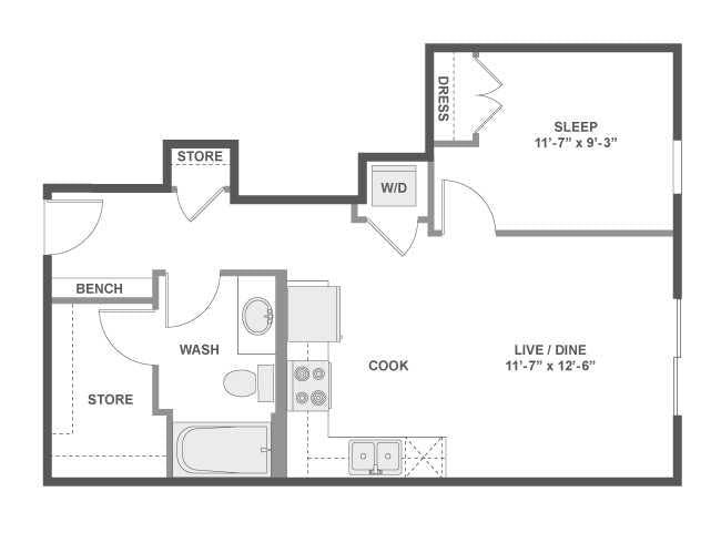 A2a floor plan, 1 Bedroom, 1 Bathroom at AMLI Wallingford apartments