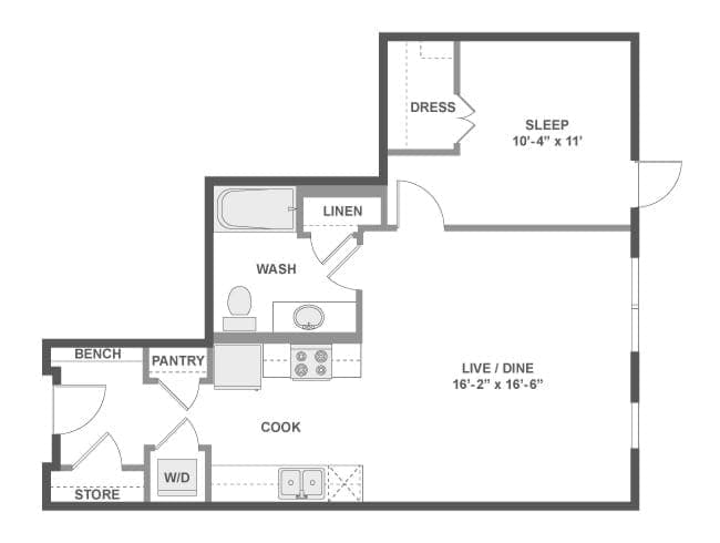 A3e floor plan, 1 Bedroom, 1 Bathroom at AMLI Wallingford apartments