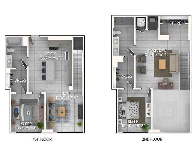 C7DL floor plan, 2 Bedroom, 2 Bathroom, Loft w/ Office/Den at AMLI Wynwood apartments