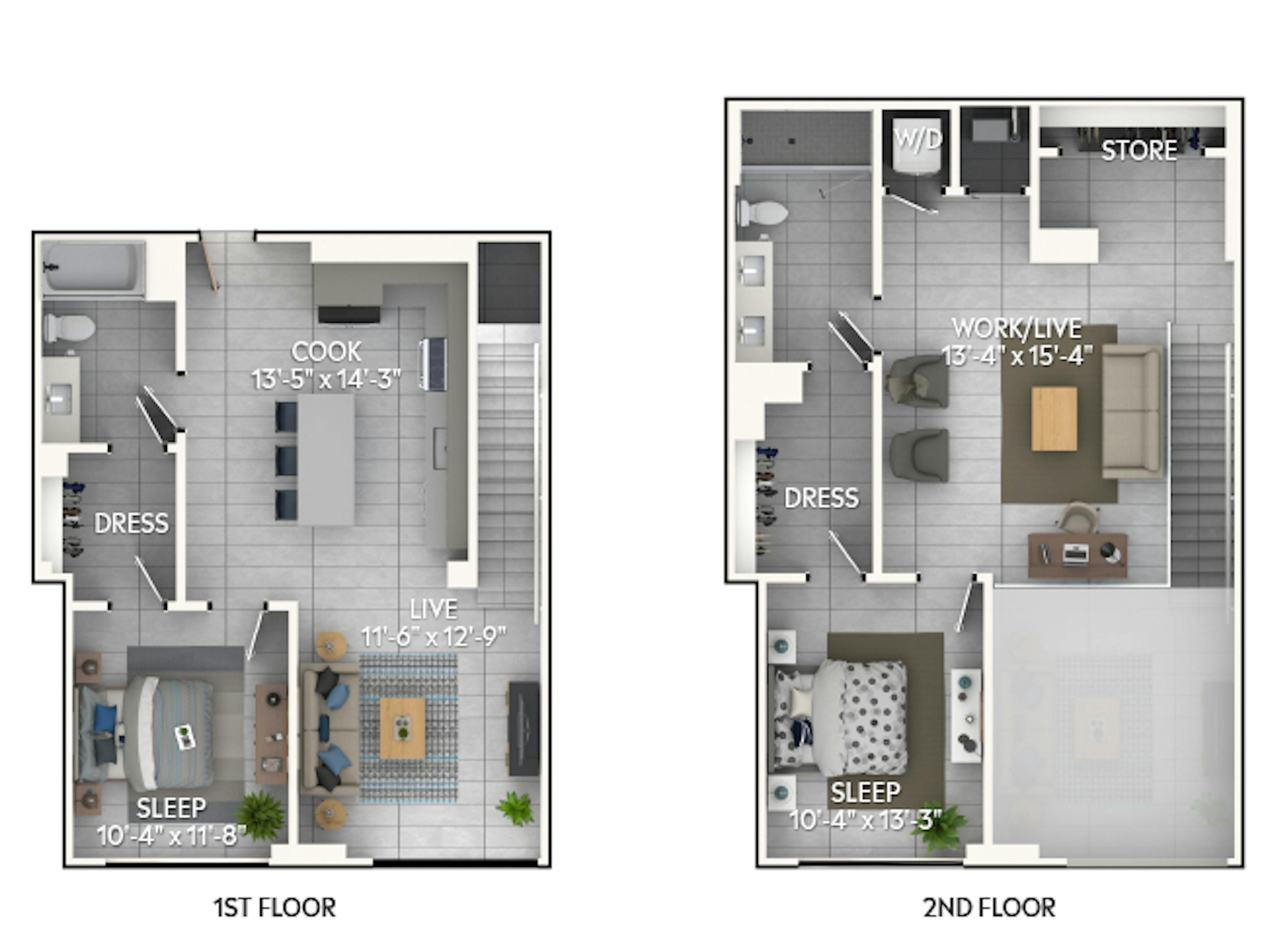 C7DL floor plan, 2 Bedroom, 2 Bathroom, Loft w/ Office/Den at AMLI Wynwood apartments