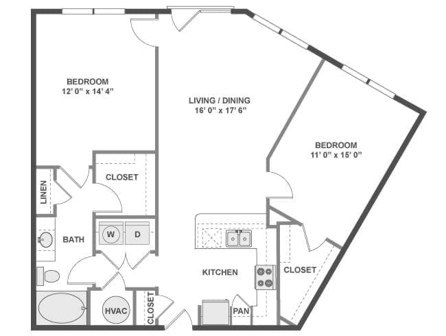 B500 floor plan, 2 Bedroom, 1 Bathroom at AMLI North Point apartments