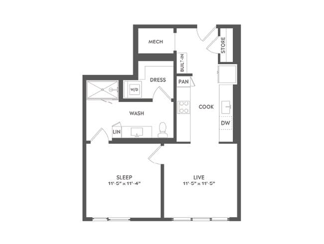 A2b floor plan, 1 Bedroom, 1 Bathroom at AMLI Art District apartments