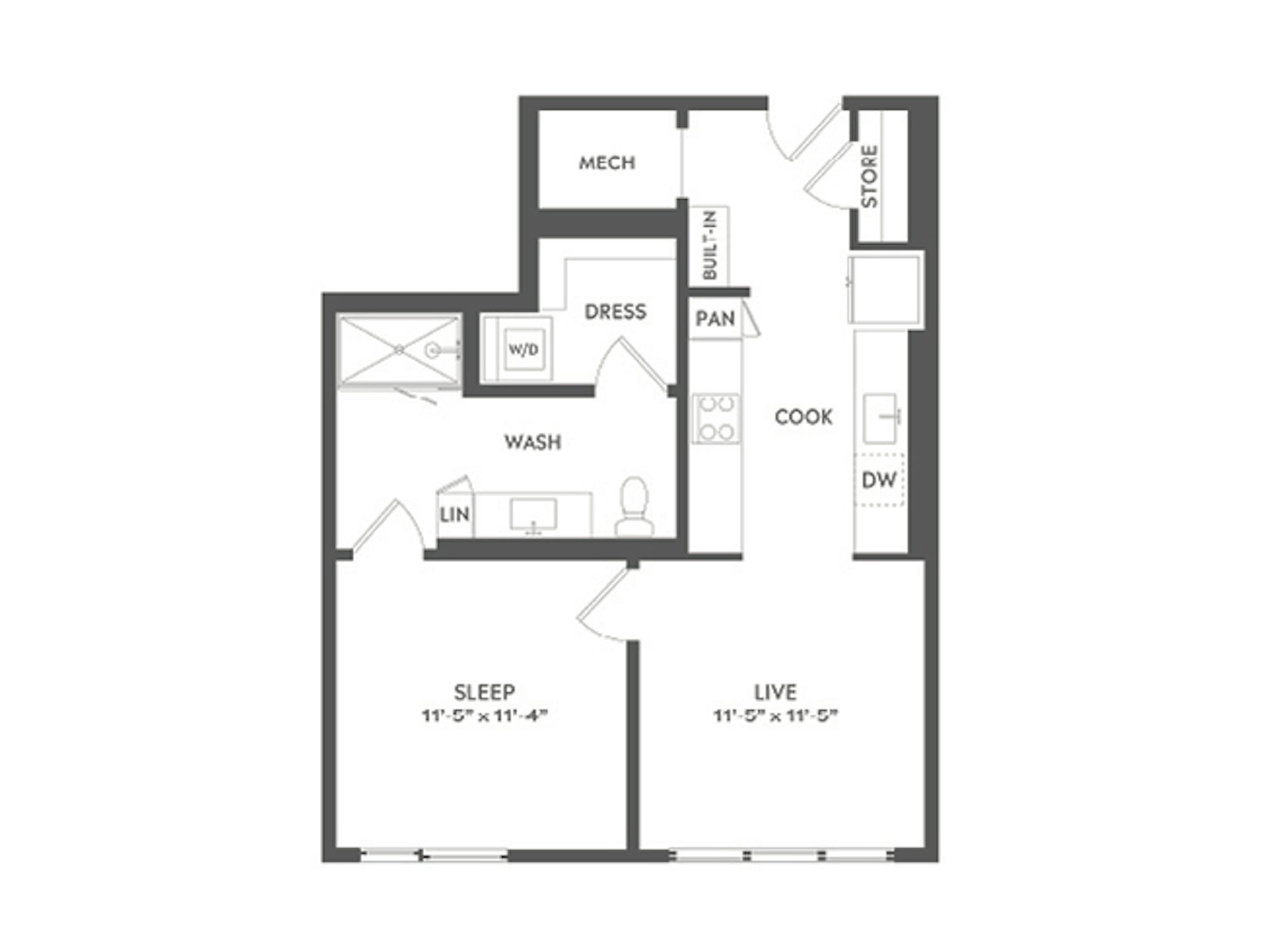 A2b floor plan, 1 Bedroom, 1 Bathroom at AMLI Art District apartments
