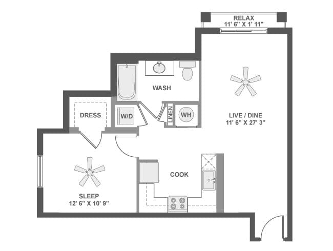 A3d floor plan, 1 Bedroom, 1 Bathroom at AMLI Dadeland apartments