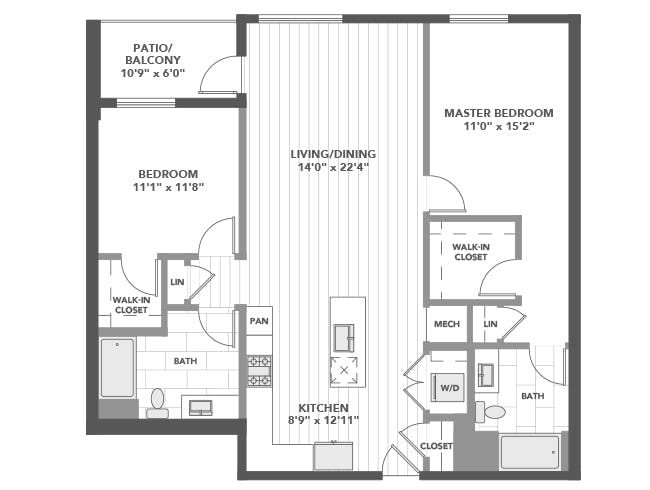 C6e floor plan, 2 Bedroom, 2 Bathroom at AMLI Old Pasadena apartments