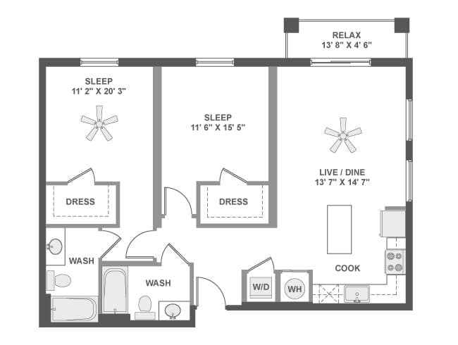 C4a floor plan, 2 Bedroom, 2 Bathroom at AMLI Dadeland apartments