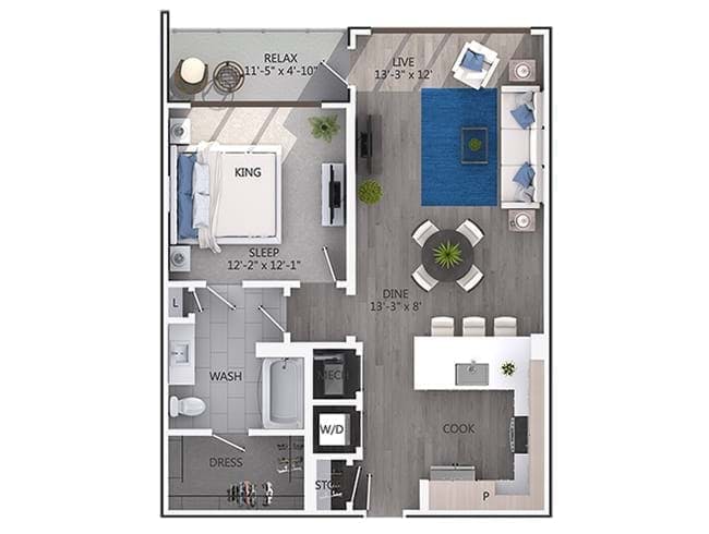 A4a floor plan, 1 Bedroom, 1 Bathroom at AMLI 3464 apartments
