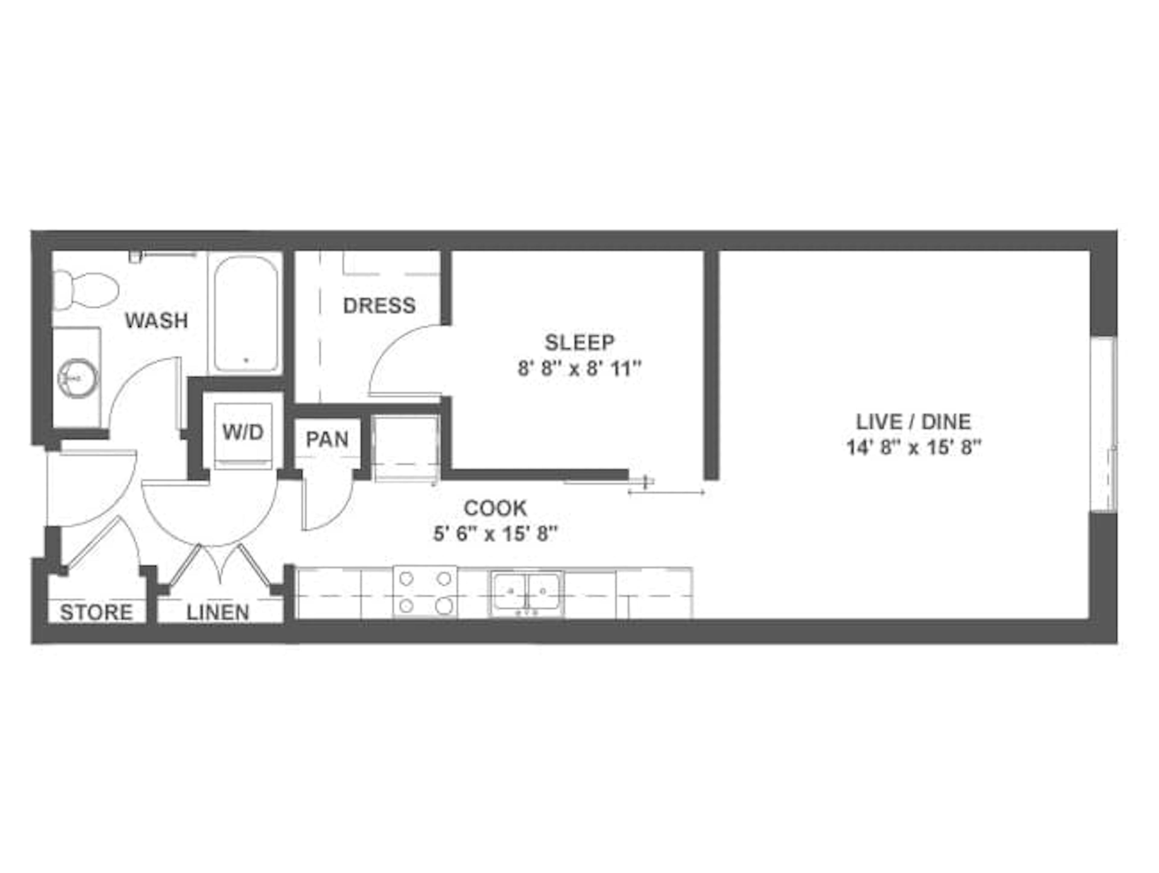 A2b floor plan, 1 Bedroom, 1 Bathroom at AMLI Mark24 apartments
