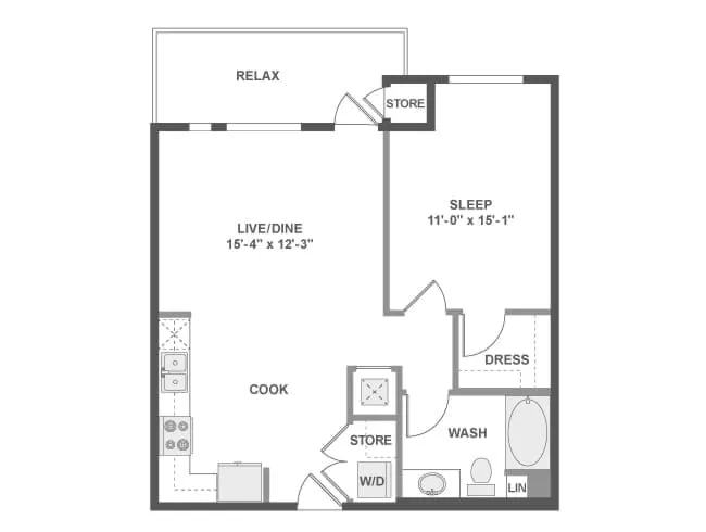 A3a floor plan, 1 Bedroom, 1 Bathroom at AMLI Uptown Orange apartments