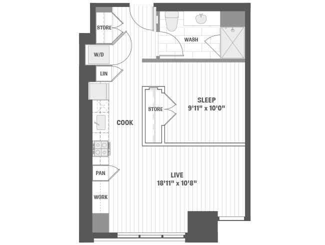E4b floor plan, Studio, 1 Bathroom at AMLI 808 apartments