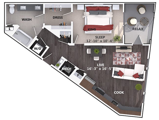 A3a floor plan, 1 Bedroom, 1 Bathroom at AMLI Riverfront Green apartments