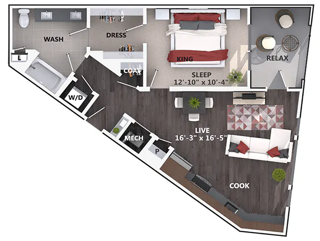 A3a floor plan, 1 Bedroom, 1 Bathroom at AMLI Riverfront Green apartments