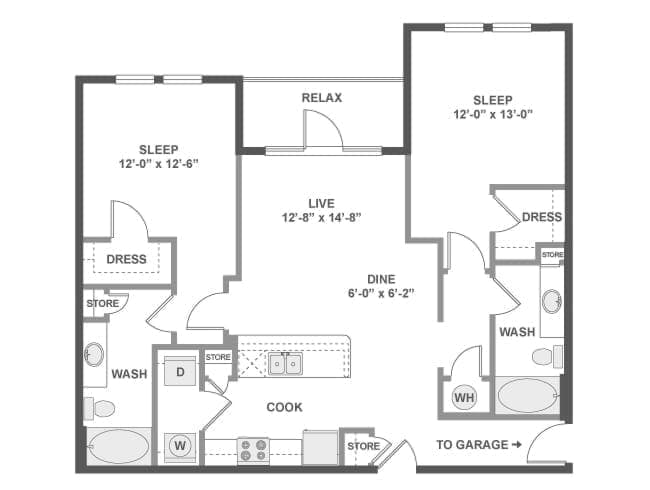 C5G floor plan, 2 Bedroom, 2 Bathroom, Garage at AMLI Campion Trail apartments