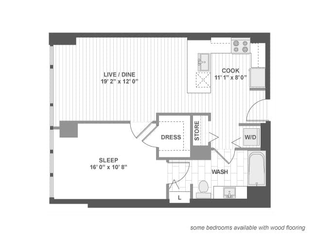 A340 floor plan, 1 Bedroom, 1 Bathroom at AMLI Lofts apartments