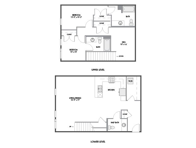 C12DT floor plan, 2 Bedroom, 2.5 Bathroom, Townhome, Den/Office at AMLI Spring District apartments