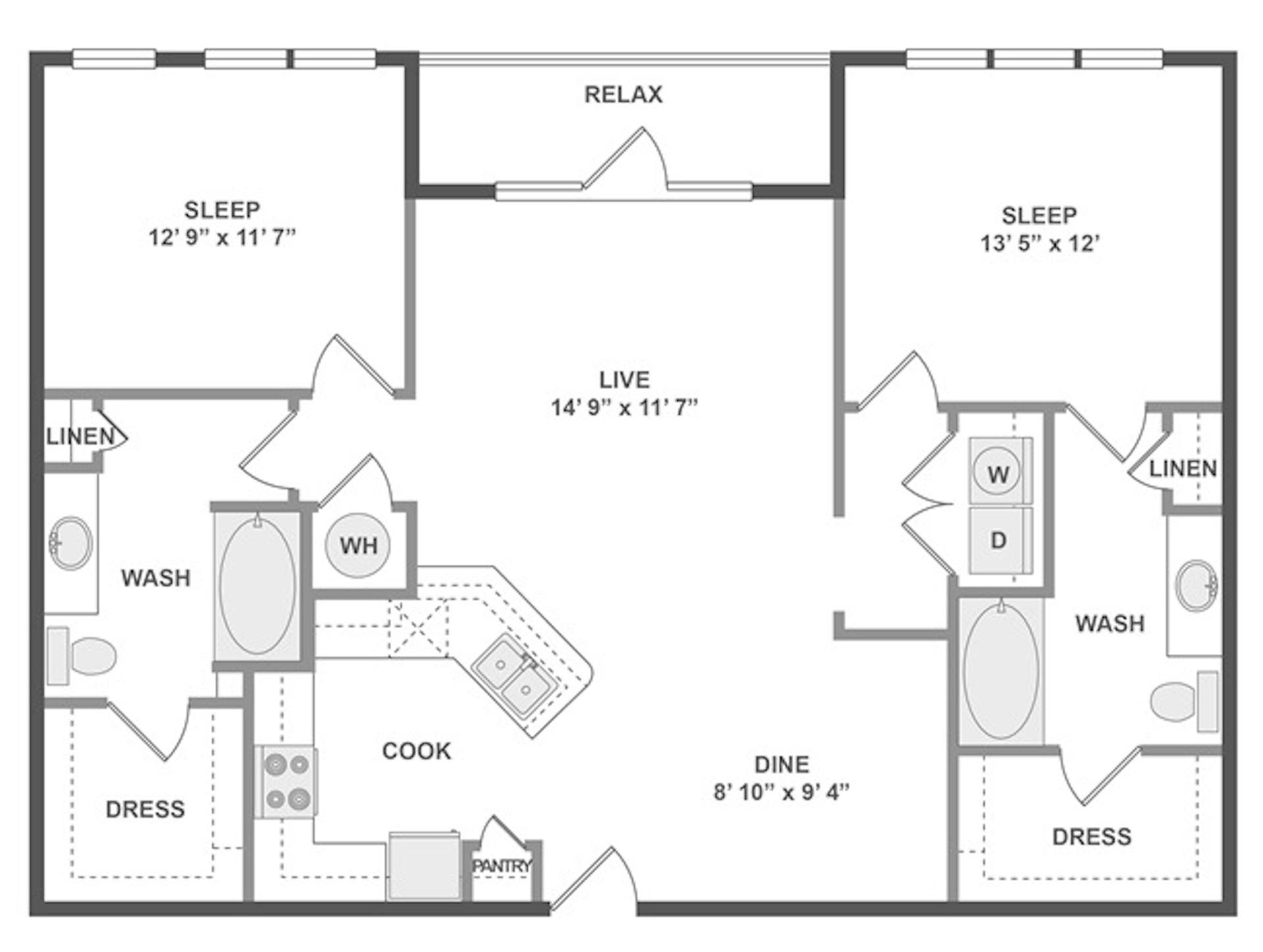 C6 floor plan, 2 Bedroom, 2 Bathroom at AMLI at Mueller apartments