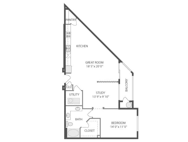 Benedict floor plan, 1 Bedroom, 1 Bathroom, Study/Office at AMLI Park Avenue apartments