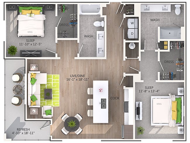 Peachtree floor plan, 2 Bedroom, 2 Bathroom at AMLI Piedmont Heights apartments