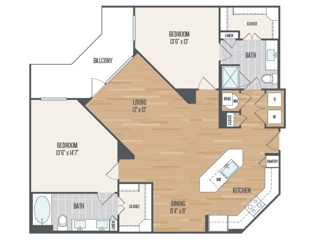 C6a floor plan, 2 Bedroom, 2 Bathroom at AMLI Grapevine apartments