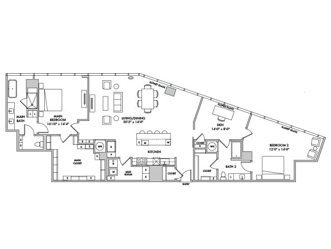 P4502 floor plan, 2 Bedroom, 2 Bathroom, Penthouse, Den/Office at AMLI Fountain Place apartments
