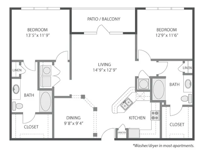 C6 floor plan, 2 Bedroom, 2 Bathroom at AMLI South Shore apartments