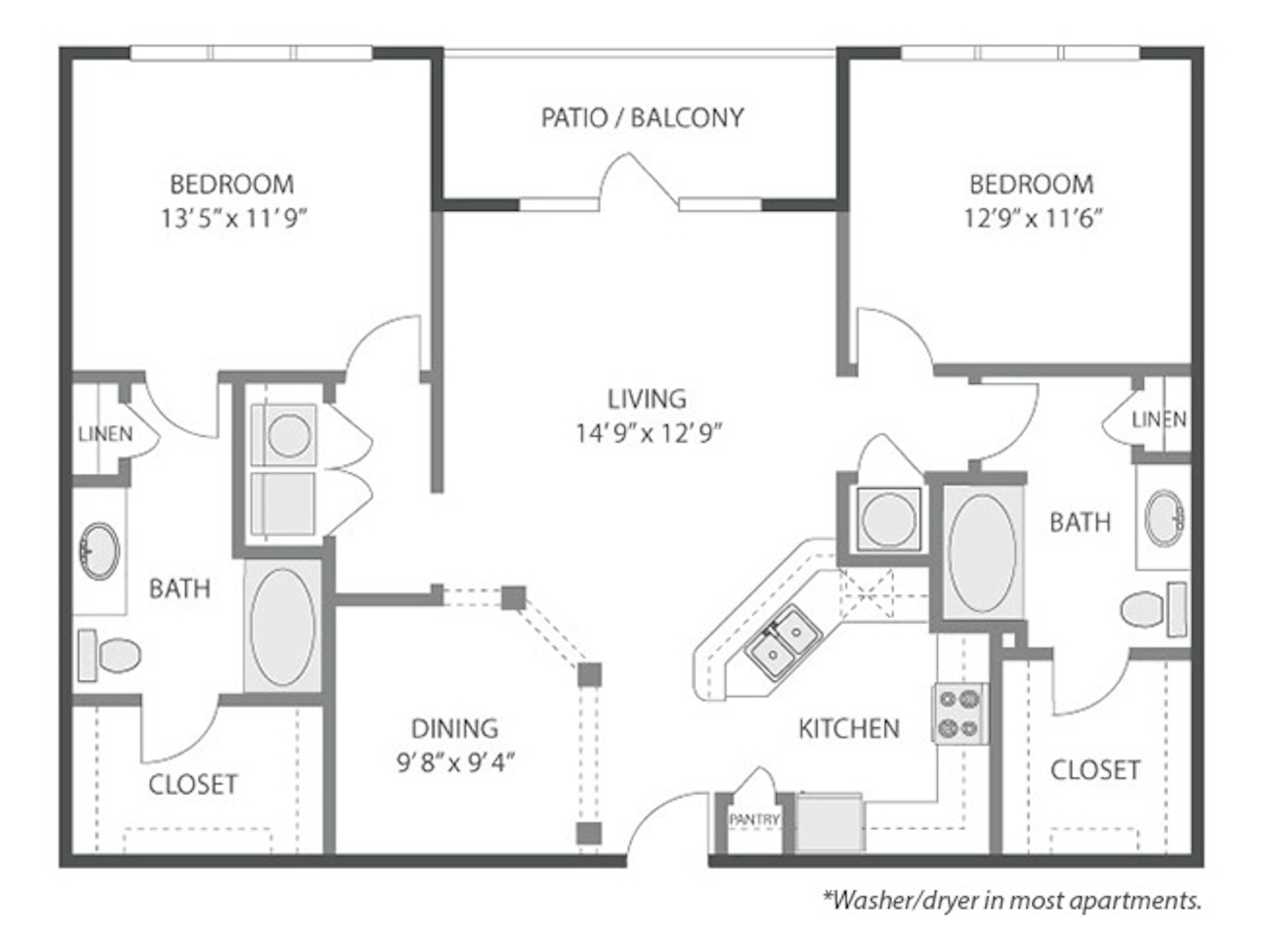 C6 floor plan, 2 Bedroom, 2 Bathroom at AMLI South Shore apartments