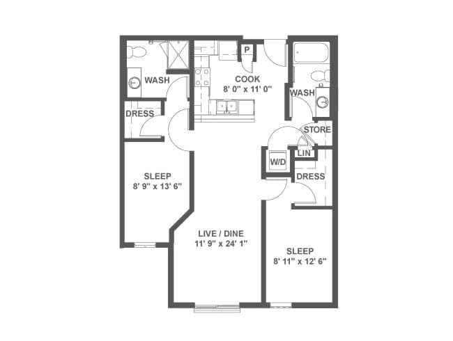C3b floor plan, 2 Bedroom, 2 Bathroom at AMLI Mark24 apartments