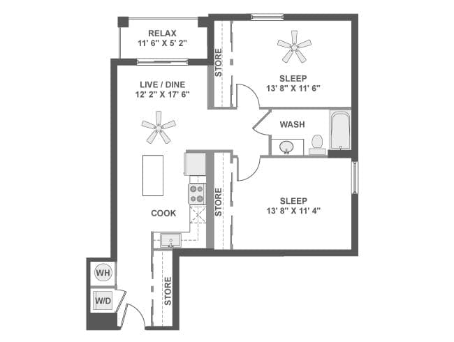 B4 floor plan, 2 Bedroom, 1 Bathroom at AMLI Dadeland apartments