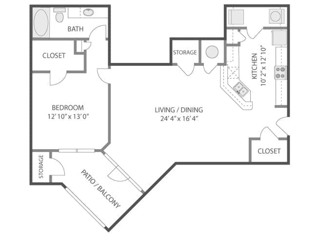 A6 floor plan, 1 Bedroom, 1 Bathroom at AMLI Quadrangle apartments