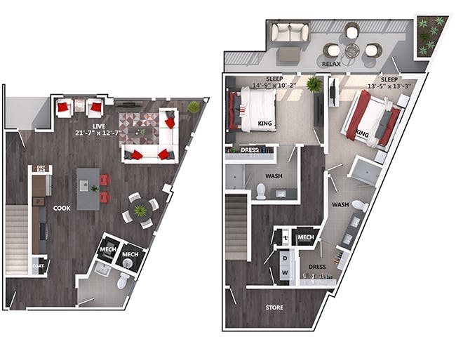 C9T floor plan, 2 Bedroom, 2 Bathroom, Townhome at AMLI Riverfront Green apartments