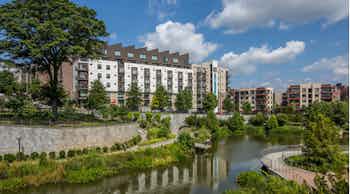Exterior view of AMLI Old 4th Ward apartment building which won an NAA 2018 Excellence Award Energy Reduction Award