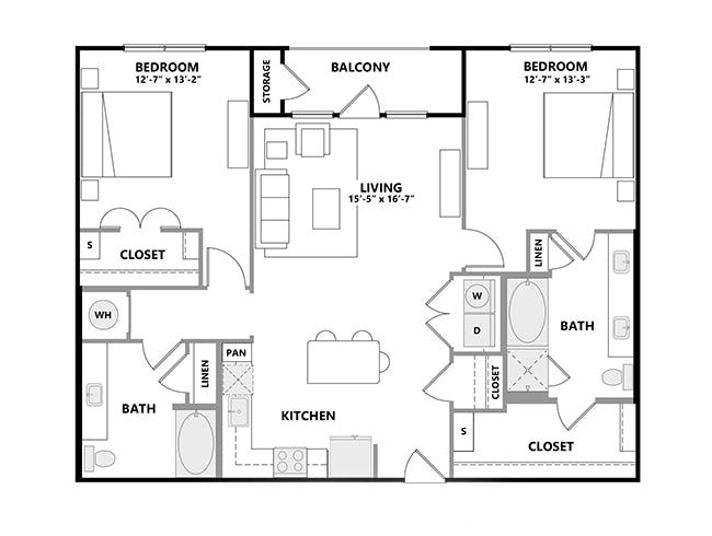 C6c floor plan, 2 Bedroom, 2 Bathroom at AMLI Addison apartments