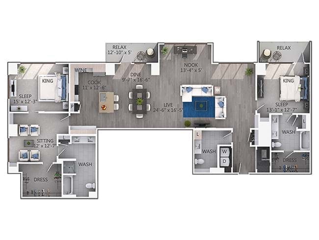 C15P floor plan, 2 Bedroom, 2.5 Bathroom Penthouse at AMLI 3464 apartments