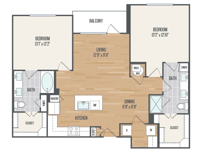 C5a floor plan, 2 Bedroom, 2 Bathroom at AMLI Grapevine apartments