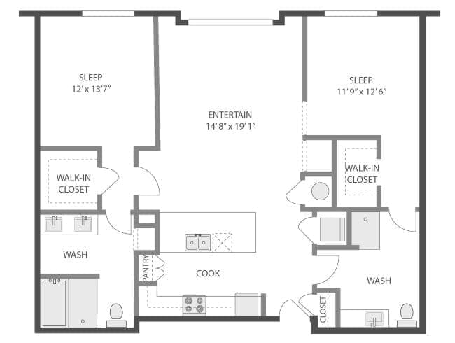 Piedmont floor plan, 2 Bedroom, 2 Bathroom at AMLI Art District apartments