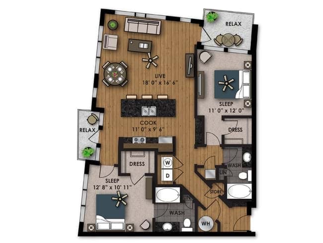 C650 floor plan, 2 Bedroom, 2 Bathroom at AMLI Riverfront Park apartments